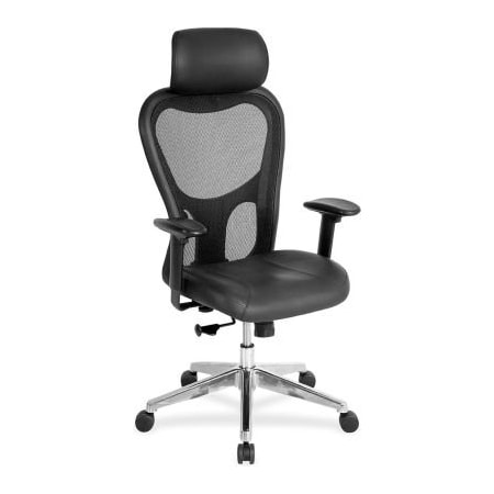 Sp Richards Lorell High-Back Executive Chair, 25"W x 23-5/8"D x 53"H, Black Leather Seat/Mesh Back LLR85035